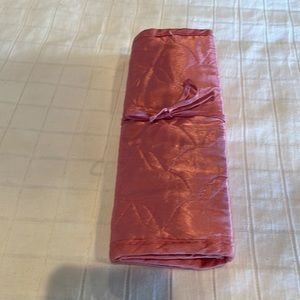 Roll up jewelry case pink quilted cosmetic bag travel organizer storage holder